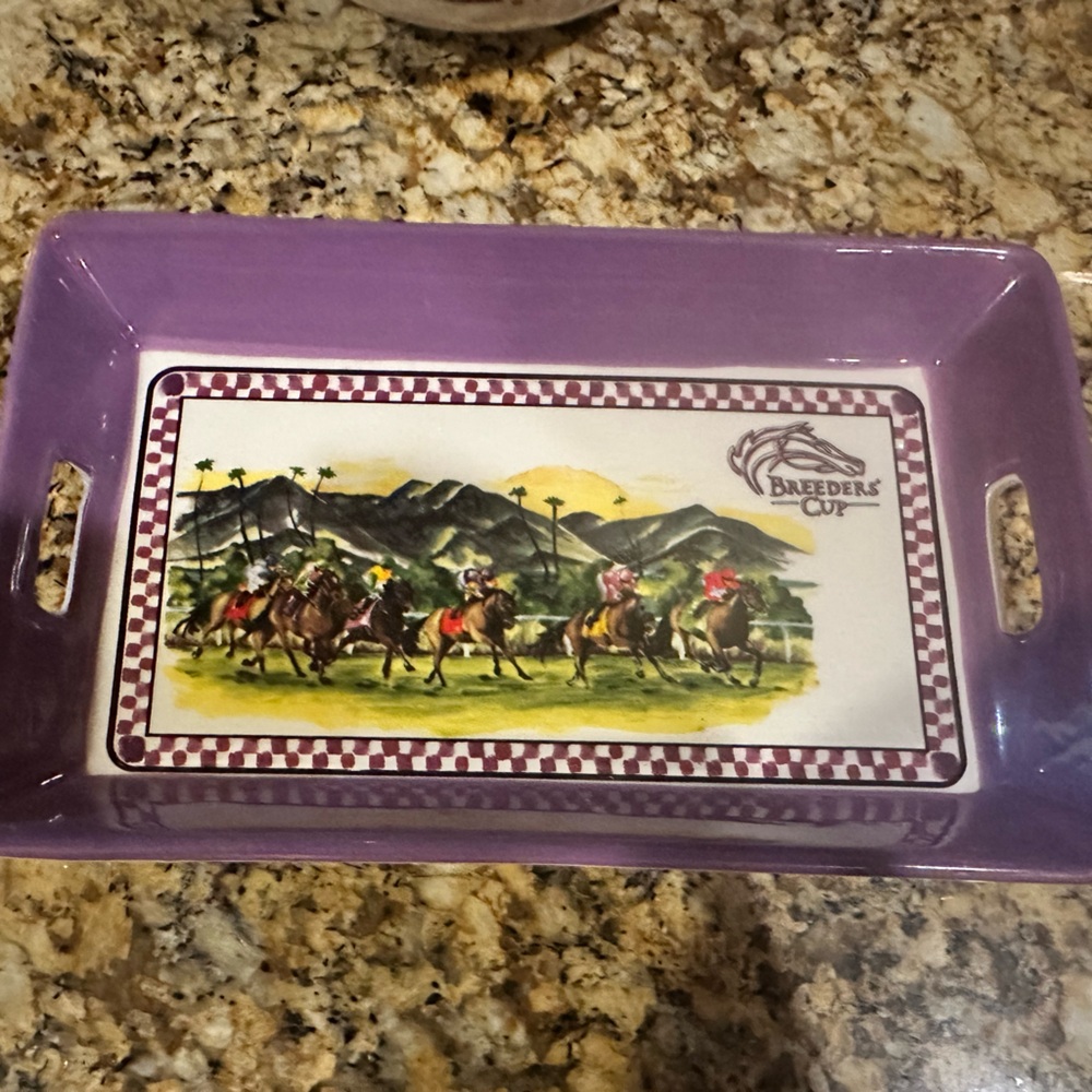 Breeders Cup Purple Ceramic Tray with Horse Design